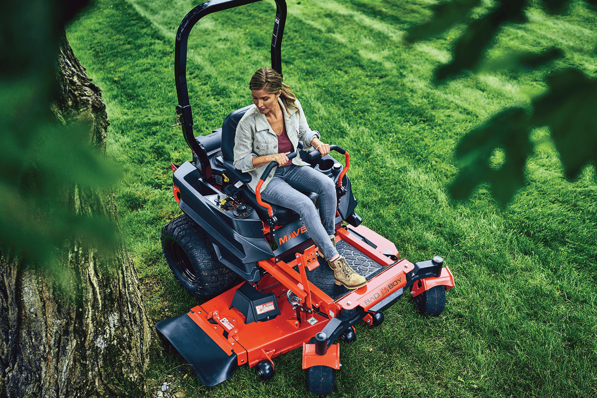 Bad Boy Maverick lady Mowing